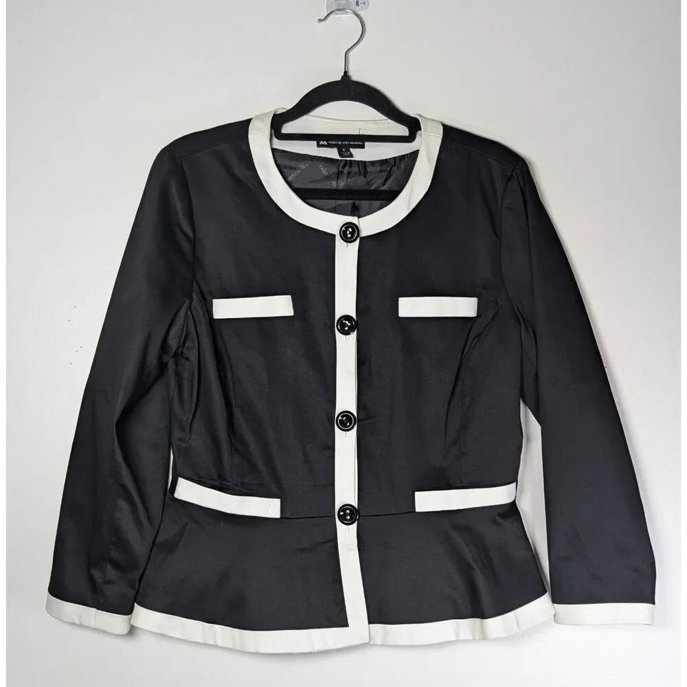 Valerie Bertinelli Black White Peplum Lady Jacket Heritage Prep Blazer Academia